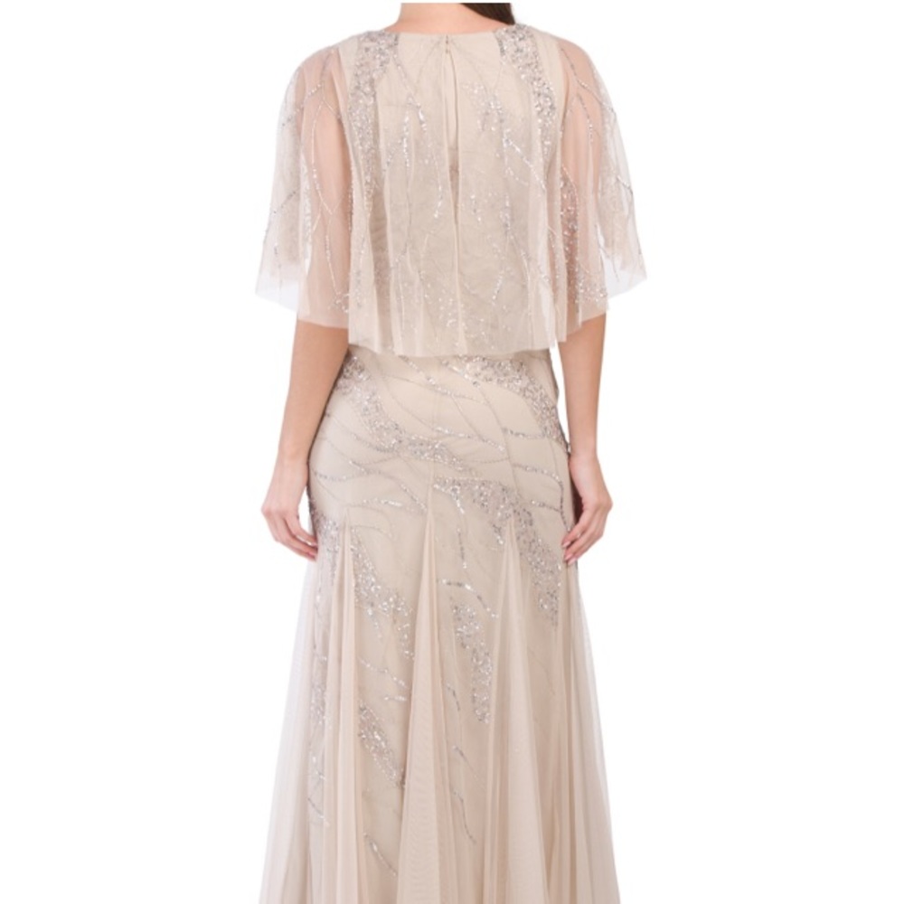 Adrianna Papell Beadded Chiffon gown cape sleeves - Picture 2 of 9